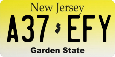 NJ license plate A37EFY