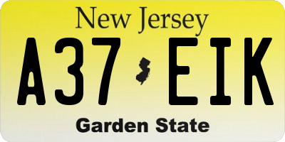 NJ license plate A37EIK