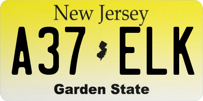 NJ license plate A37ELK