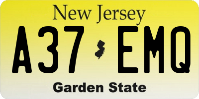 NJ license plate A37EMQ