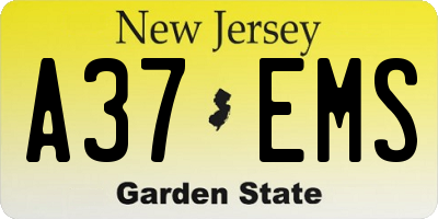 NJ license plate A37EMS