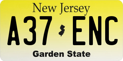 NJ license plate A37ENC