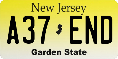 NJ license plate A37END
