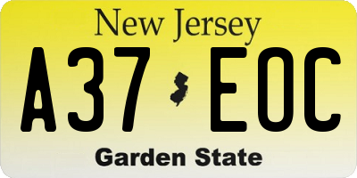 NJ license plate A37EOC