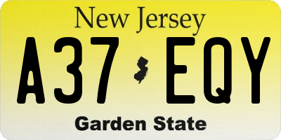 NJ license plate A37EQY