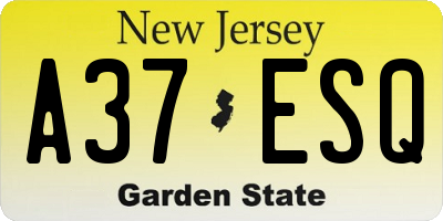 NJ license plate A37ESQ