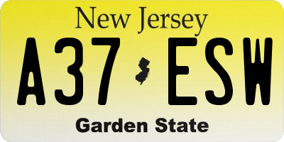 NJ license plate A37ESW