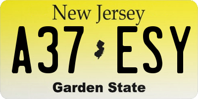 NJ license plate A37ESY