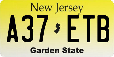 NJ license plate A37ETB