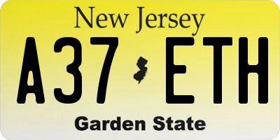 NJ license plate A37ETH