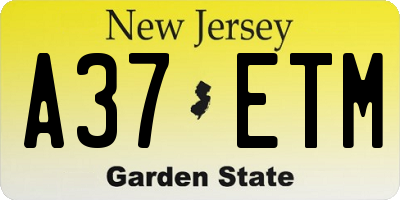 NJ license plate A37ETM