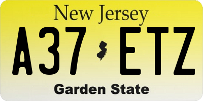 NJ license plate A37ETZ