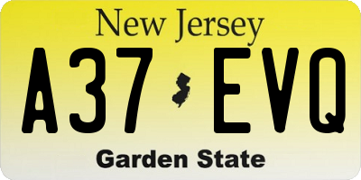 NJ license plate A37EVQ