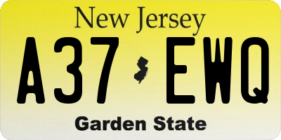 NJ license plate A37EWQ