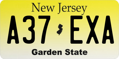 NJ license plate A37EXA