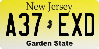 NJ license plate A37EXD