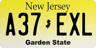 NJ license plate A37EXL