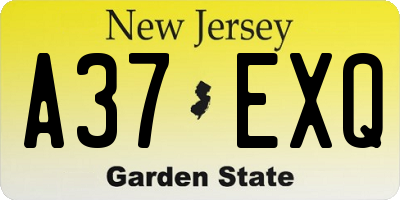 NJ license plate A37EXQ