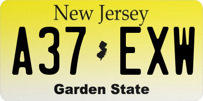 NJ license plate A37EXW