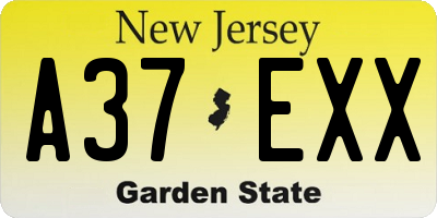 NJ license plate A37EXX