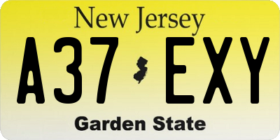 NJ license plate A37EXY