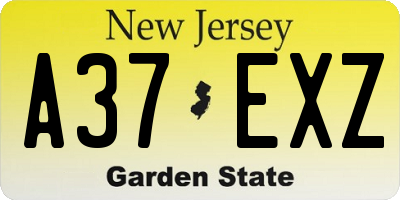 NJ license plate A37EXZ