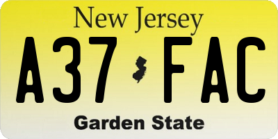 NJ license plate A37FAC