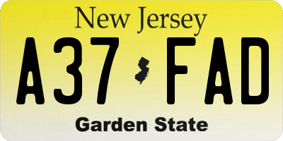 NJ license plate A37FAD