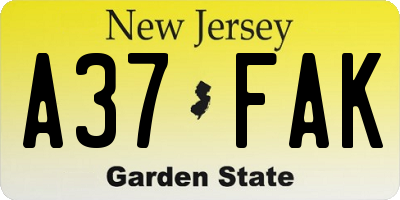 NJ license plate A37FAK