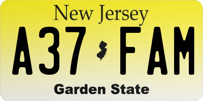 NJ license plate A37FAM