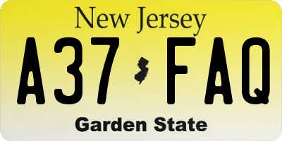 NJ license plate A37FAQ