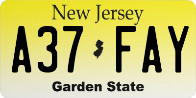 NJ license plate A37FAY