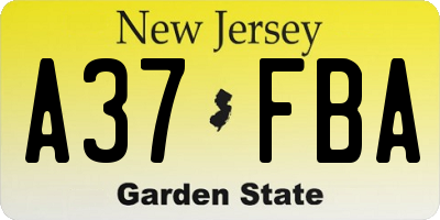NJ license plate A37FBA