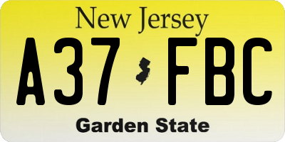 NJ license plate A37FBC