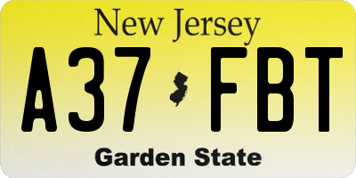 NJ license plate A37FBT