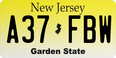 NJ license plate A37FBW