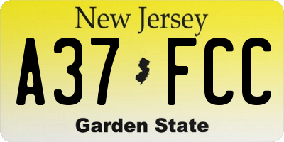 NJ license plate A37FCC