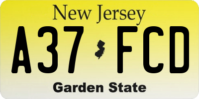 NJ license plate A37FCD