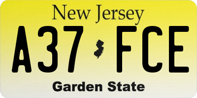 NJ license plate A37FCE