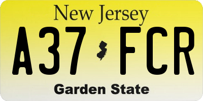 NJ license plate A37FCR