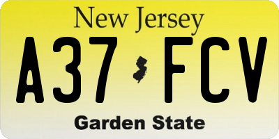 NJ license plate A37FCV