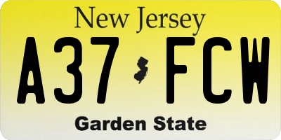 NJ license plate A37FCW