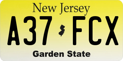 NJ license plate A37FCX
