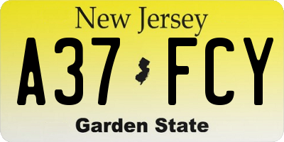 NJ license plate A37FCY