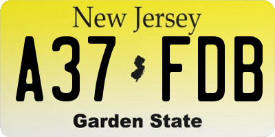 NJ license plate A37FDB