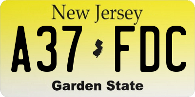 NJ license plate A37FDC