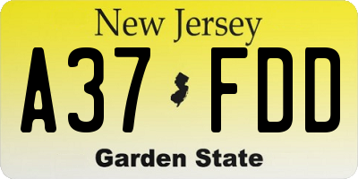 NJ license plate A37FDD