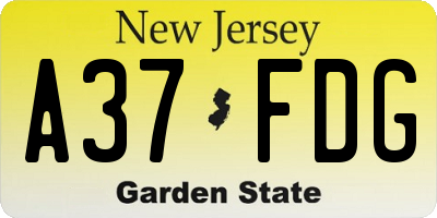 NJ license plate A37FDG