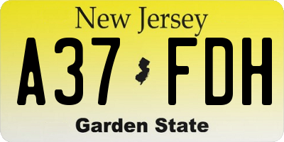 NJ license plate A37FDH