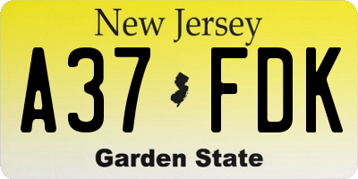 NJ license plate A37FDK
